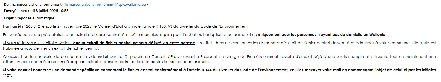 Permis de détention - Réponse de la SPW
